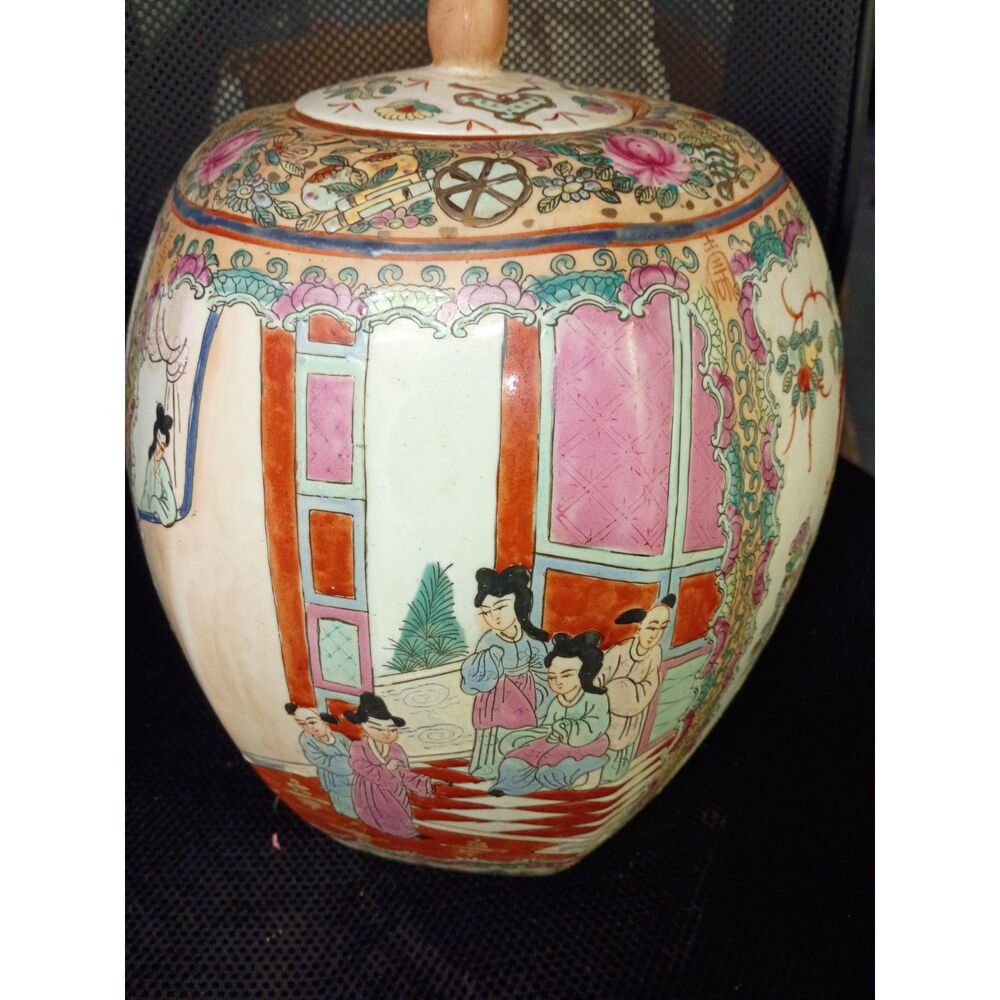 Antique Chinese Famille Rose Ginger Jar, With Original Lid